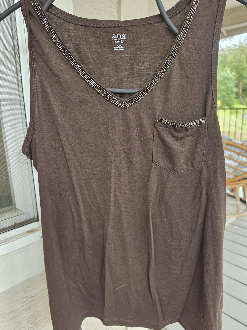 a.n.a Petite Brown Embellished V-Neck Tank Top